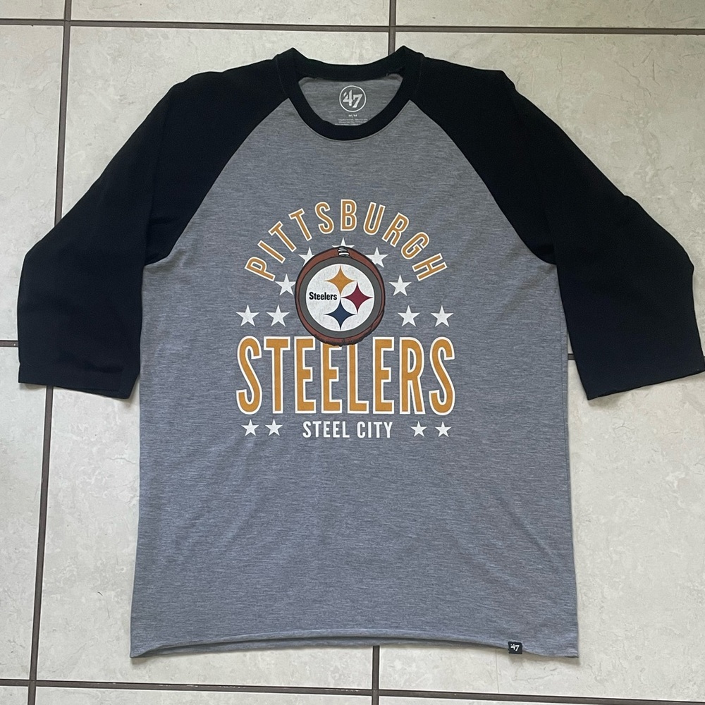 ‘47 Brand Pittsburgh Steelers Football 3/4 sleeve baseball shirt